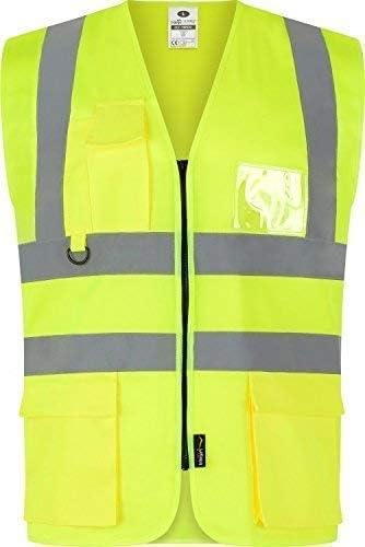 Traega TWC04 Hi Vis Visibility Safety Executive Vest Waistcoat Jacket Pockets (XXL, Hi Vis Yellow)