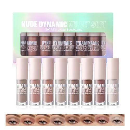 Set de 8 sombras de ojos líquidas, sombras de ojos mate cremosas en tonos nude con microperlas, de larga duración y resistentes al agua. Kit de maquillaje para ojos ahumados