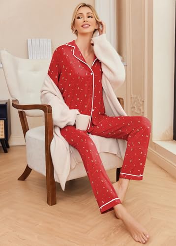 Image of Ekouaer Pajamas Women's Long Sleeve Sleepwear Soft Button Down Loungewear Pjs Lounge Set Nightwear XS-XXL