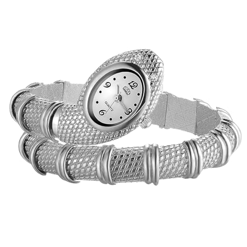 JewelryWe Montre Femme Bracelet Serpent: Montre Bracelet Spirale en Métal Flexible avec Cadran Tête de Serpent Analogique Quartz Élégante et Unique -...