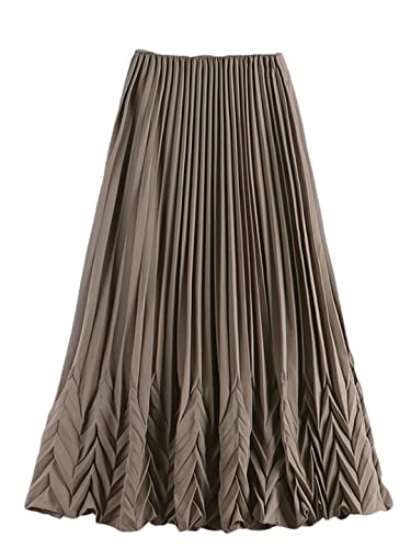 Jupe plissée marron longue évasée Adhdyuud en taille unique pour femme