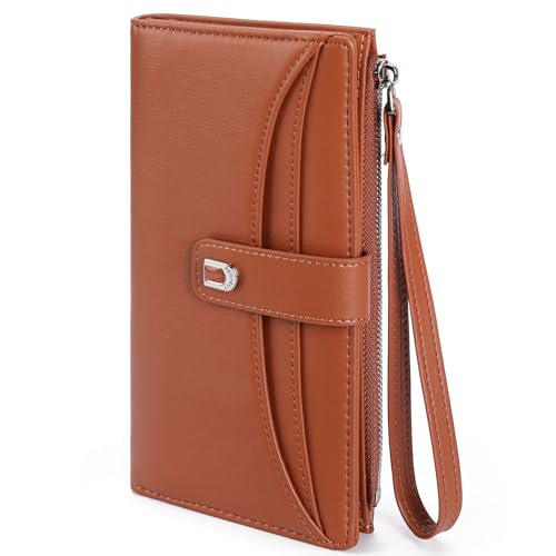 Image of Womens Wallet Bifold Long Card Holder Vegan Leather with Zipper Pocket