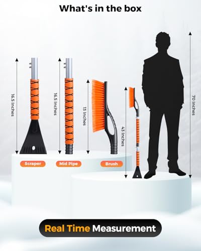 Image of EcoNour 43 inch Ice Scrapers for Car Windshield Extendable 3 Parts Detachable | Telescopic Snow Brush for Car, Trucks, SUV | Long Snow Scraper with Brush | Car Winter Accessories (2 Pack)