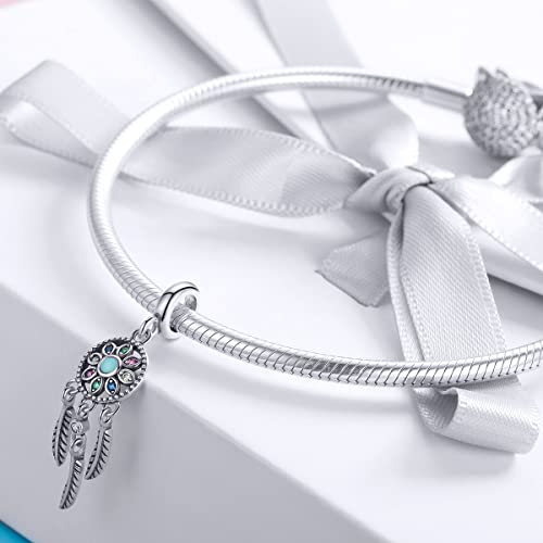 Image of BISAER Hamsa Hand Charm - Sterling Silver, Blue Gemstones Evil Eye, Fits Bangle, Bracelet, Necklace