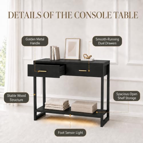 Image of 41.3 inch Modern Entryway Console Table with Foot-Sensor Light, Black