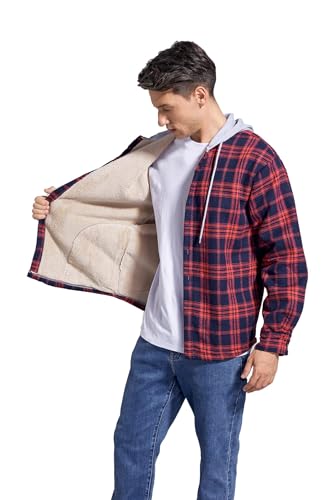 Image of Men's Cotton Plaid Shirt Jacket Fleece Flannel Sherpa Button Down