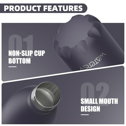 Image of WATERSY Stainless Steel water bottles,17oz /500ml Insulated Water Bottles,Dark Purple metal water bottle Keeps Drink Cold and Hot,BPA Free kids water bottles for School,Gym,Travel,Sports