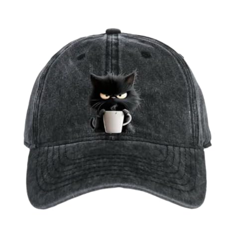 Feral but Fashionable-Cat Coffee Cap,Vintage Low Profile Cotton Baseball Hat,Lightweight Breathable Adjustable Caps (US, Alpha, One Size, Black)