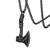 FaithHeart Norse Axe Pendant Necklace, Mens Howling Wolf Necklaces Cool Nordic Mythology Battle Hatchet Protectiove Masculine Jewelry Dad Birthday Gift