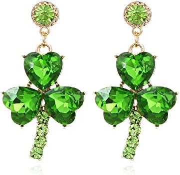 St Patrick's Day Earrings for Women Girls,Rhinestone Irish Shamrock Drop Dangle Earrings Green Clover Crystal Opal Earrings Good Luck Holiday Jewelry Gift (A)