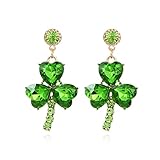 St Patrick's Day Earrings for Women Girls,Rhinestone Irish Shamrock Drop Dangle Earrings Green Clove