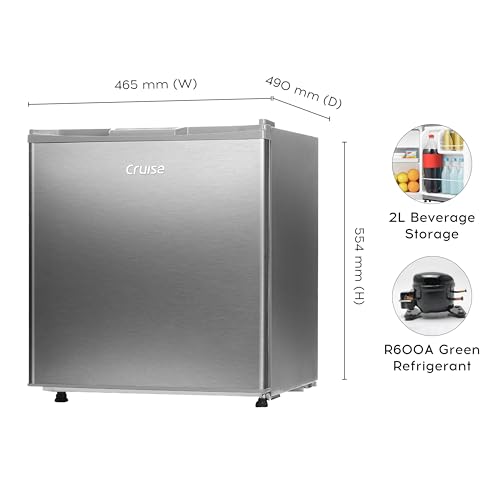 Image of Cruise 50 L 2 Star Compact Minibar Refrigerator with Freezer - Direct Cool Technology (Single Door, Ideal for Bedroom, Hostels & Offices, 2026 Star Rating, Brushed Steel, CRDSDM-FZ30552S)