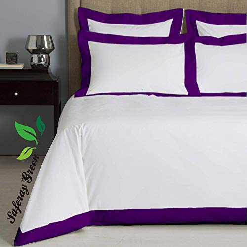 Hotel Luxury 3Pc Dual Tone Duvet Cover Set-850 Thread Count 100% Organic Cotton Premium Bedding Collection California King Size 102 X 96 Inches Machine Washable (White & Purple) #TOP1