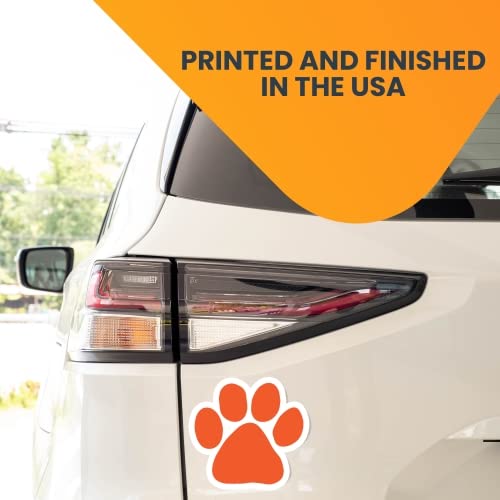 Image of Orange Pawprint Car Magnet 5 Inch, Dog Lover Gift | Heavy duty magnetic decal for car, truck, SUV or fridge, full color UV printed
