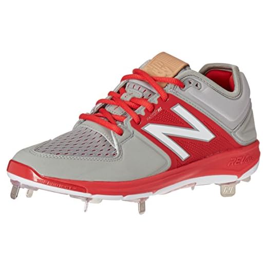 New Balance Men's L3000v3 Metal Baseball Shoe, Grey/Red, 16 2E US