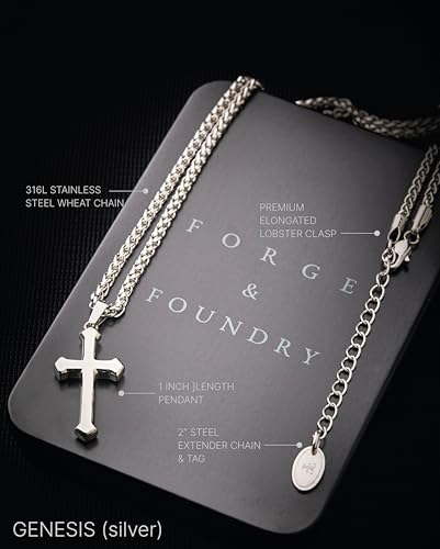 Forge & Foundry Men's Religious Cross Pendant with Adjustable 21" Necklace Wheat Chain | Genesis | Design-led, artisan jewelry from London3