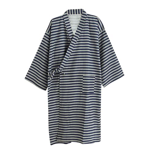 Image of SIQITECHNO Men Kimono Robe Cotton Yukata Spa Sauna Bathrobe Sleepwear Japanese Kimono for Women Loungewear Nightgown Dressing