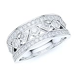 PRSTANI 8mm Wide Solid Sterling Silver Paved Split Shank Simulated Round and Princess Diamonds Bezel