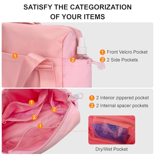 Mini Gym Bag for Women, Small Gym Bag Gym Tote Bag Waterproof Travel Duffel Bag with Wet Compartment, Cute Sports Bag Suitable for Traveling on Weekends (Pink)4