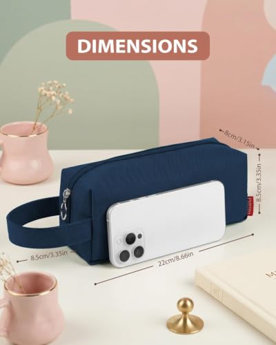 Image of Fmeida Pencil Case Pouch, Back to School Supplies Gift for Boys Girls, Navy | Eco-Friendly Fabric, Water-Resistant, Inner Pocket, Carry Handle, for School & Office