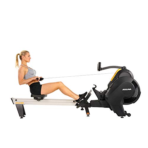 Image of Sunny Health & Fitness AeroForce Fan Rower, Commercial Grade Rowing Machine with Performance Monitor, Long Foldable Rail for Home Cardio Training, Optional Dual Resistance