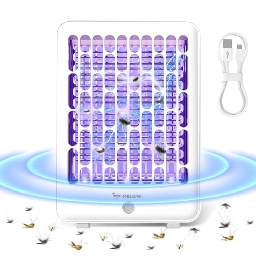 PALONE Lampara Antimosquitos 4000V, 1200mAh USB Mata Mosquitos Electrico de Mesa, Trampa para Mosquitos de Mesa con 3 Bombillas LED UV, Suspendible para Interior y Exterior (25,5 * 17,9 * 4 cm)