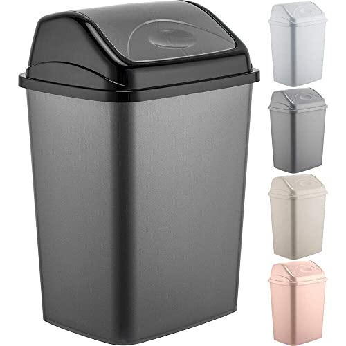 Plastic Flip Top Waste Bin - Removable Swing Lid Garbage Rubbish Kitchen Dustbins | Garbage Trash Can Recycle Recycling | Refused Bins For Home Bathroom Office | Flip Top Closure - Robust (16 Litre)