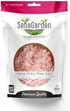 Seba Garden 100% reines Himalaya-Salz, grobkörnig, 1 kg, wiederverschließbarer Beutel, naturbelassen und unraffiniert, reich an Mineralien, ideal zum Kochen. Salt Range Pakistan