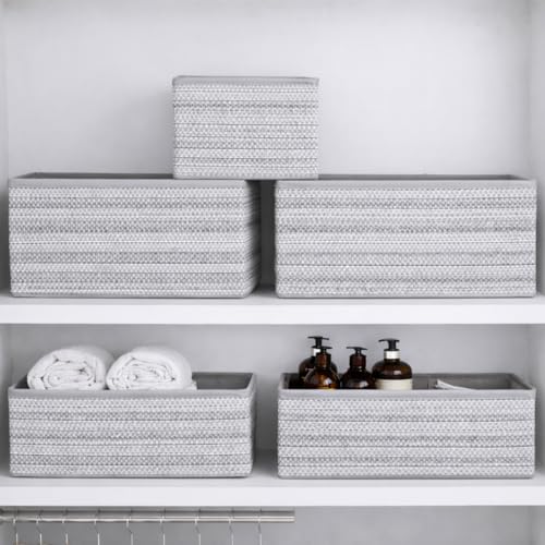 Image of DALUCI 6 Piece Foldable Clothing Storage Box Set | Cube Storage Bins and Dividers for Wardrobe Cloth Organizer for Storage Cupboard and Drawer Organizers for Shirts Pants Underwear Bras Socks (Grey)