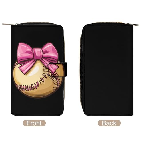Bow Softball Mom Long Wallet PU Leather Credit Card Holder Durable Zippered Purse Clutch Wallet3