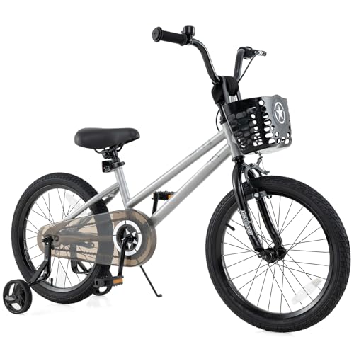 Image of BABY JOY Starry Kids Bike, 12 14 16 18 Inch Bicycle with Training Wheels, Storage Basket, Adjustable Handlebar & Seat, Handbrake & Coaster Brake, Girls Boys Bike