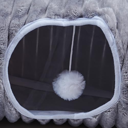 Image of FORMYCATIE Luxurious Cat Tunnel,43 inch Straight Cat Tunnel Bed with Balls,Cat Toys for Indoor Cats,Collapsible Peekaboo Cat Cave for Kitten Toys (Gray Stripe)
