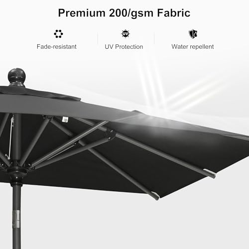 Image of PURPLE LEAF Patio Market Umbrella 6' x 4' Rectangle Dual Tilt Black 8 Ribs