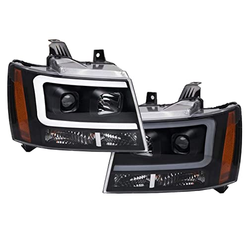 Image of TRQ Performance Driver and Passenger Side Headlight Assembly Set Black Housing Projector Clear Lens Compatible with 07-13 Chevrolet Avalanche 07-13 Chevrolet Suburban 2500 07-14 Chevrolet Tahoe