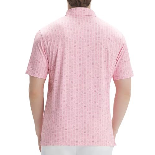 JIUYANG Men's Dry Fit Golf Polo Shirts - Moisture Wicking 4-Way Stretch UPF 50+ Short Sleeve Performance Print Casual Shirt Gift - Pink Whisky — view 2