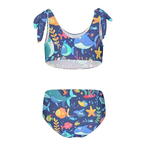Girls' Bikini Set, Cute Cartoon Undersea World Kids Swimsuit 2 Pcs Beach Bathing Suit2
