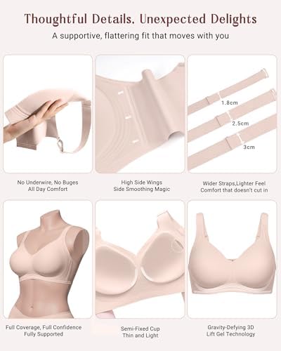 As Fairy Supportive Wireless Bras for Women Plus Size Full Coverage Bra Seamless Comfort Bralette with Lift(Skin Color 38C) - 5
