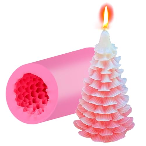 Molde de Vela de Árbol de Navidad, 3D Molde de Silicona para Velas de Navidad, Molde de Fiesta de Navidad, para DIY Pastel Fondant Decoración de Dulces Jabón Fabricación de Velas, Christmas Tree
