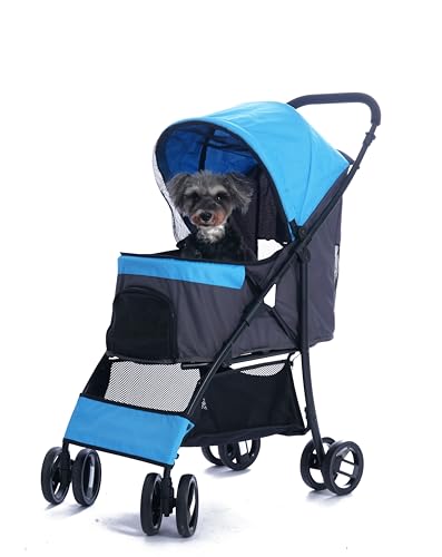 4 Wheels Pet Stroller,Easy-Foldable Dog Cat Cage Jogger Stroller with