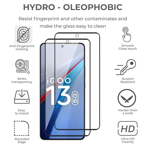 Image of Tempered Glass Screen Protector Compatible with iQOO 13 (6.82 Inches), 9H Hardness HD Clear Anti Scratch Bubble Free Easy Installation, Pack of 2