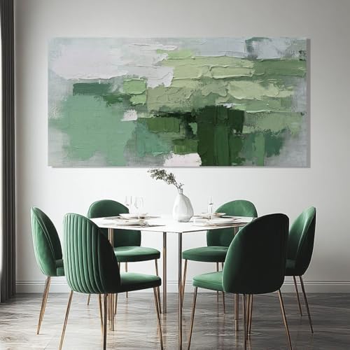 SHEYOYE Green Abstract Canvas Wall Art, White Large Modern Art Prints, Office & Dining Room Posters for Room Decor | 24" x 48" by SHEYOYE - Used condition - Image 4