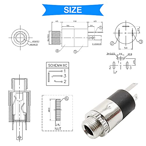 Conector jack 3.5 mm hembra PJ-392 con macho TRS DAOKI pack de 10 3