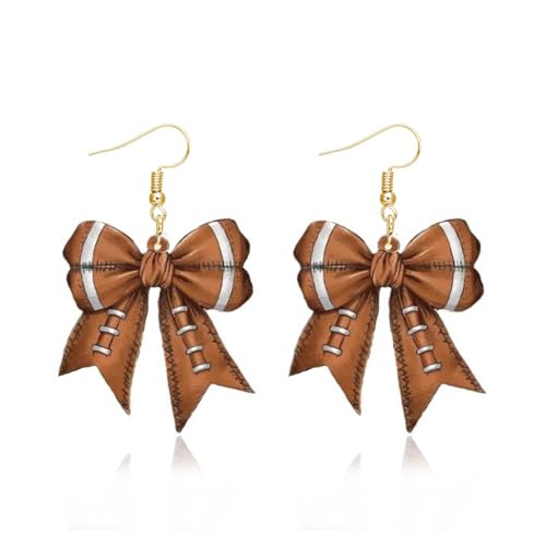 Baseball Football Bow Earrings for Women Game Day Outfits Softball Fan Jewelry Gift Football Sport Baseball Mom Dangle Accessories for Sports Fans