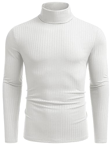 COOFANDY Jersey de Cuello Alto para Hombre T Shirt Camisa de Manga Larga Casual y Cálida Invierno Blanco M