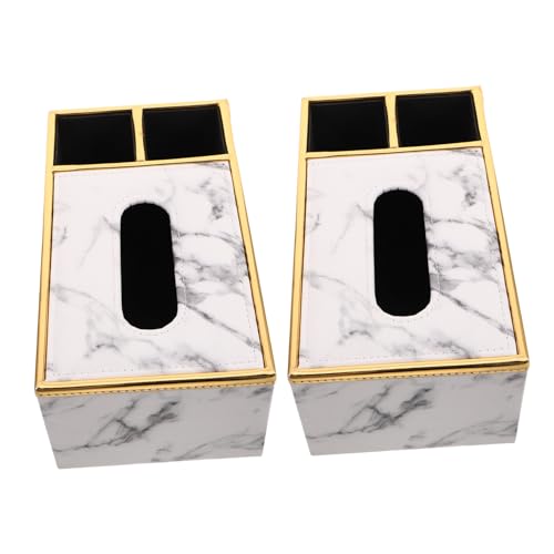 Boîte à mouchoirs en cuir PU marbre x2 avec support télécommande - 2