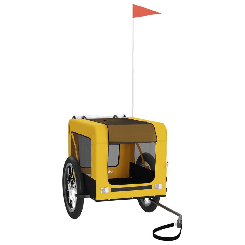 vidaXL Remolque de Bicicleta para Mascotas, Carrito para Perros Gatos, Remolque de Carga para Compra Camping, Hierro Tela Oxford Amarillo Negro
