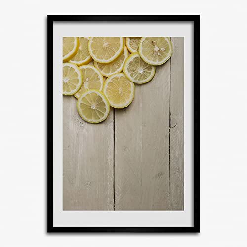 Affiche citrons sur le bois en cadre MDF 50x70 cm pour décorer la cuisine