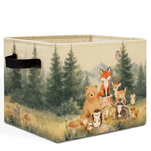 HSIASHENG Animal Kids Room Storage Bins Box with Handles, Forest Fox Bear Deer Hedgehog Squirrel Laundry Basket Hamper Collapsible Clothes Toys Organizer for Toddler Room Nursery Playroom