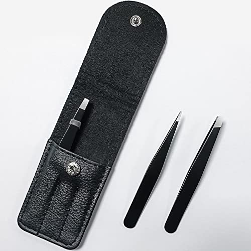 Topmeet Eyebrows Tweezers Set,Stainless Steel Precision Remover Kit For Facial Hair, Inward Growing Hair And Splinter,Suitable For Women, Men (Black) #TOP4