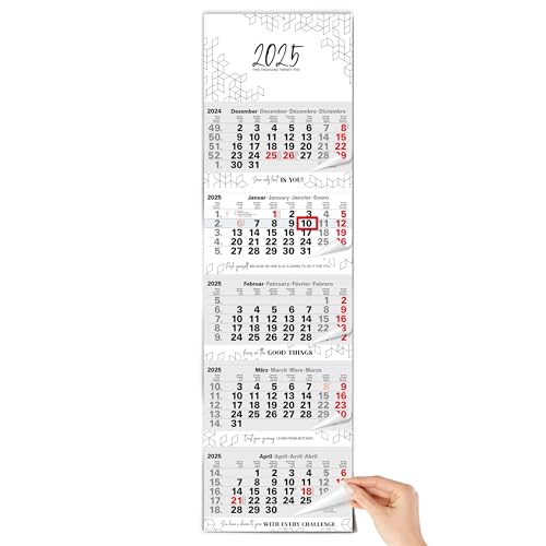 TOBJA Calendario de pared 2025, calendario mensual de pared con deslizador y suspensión reforzada, calendario de pared 2025, con frases motivadoras, 33 x 115 cm